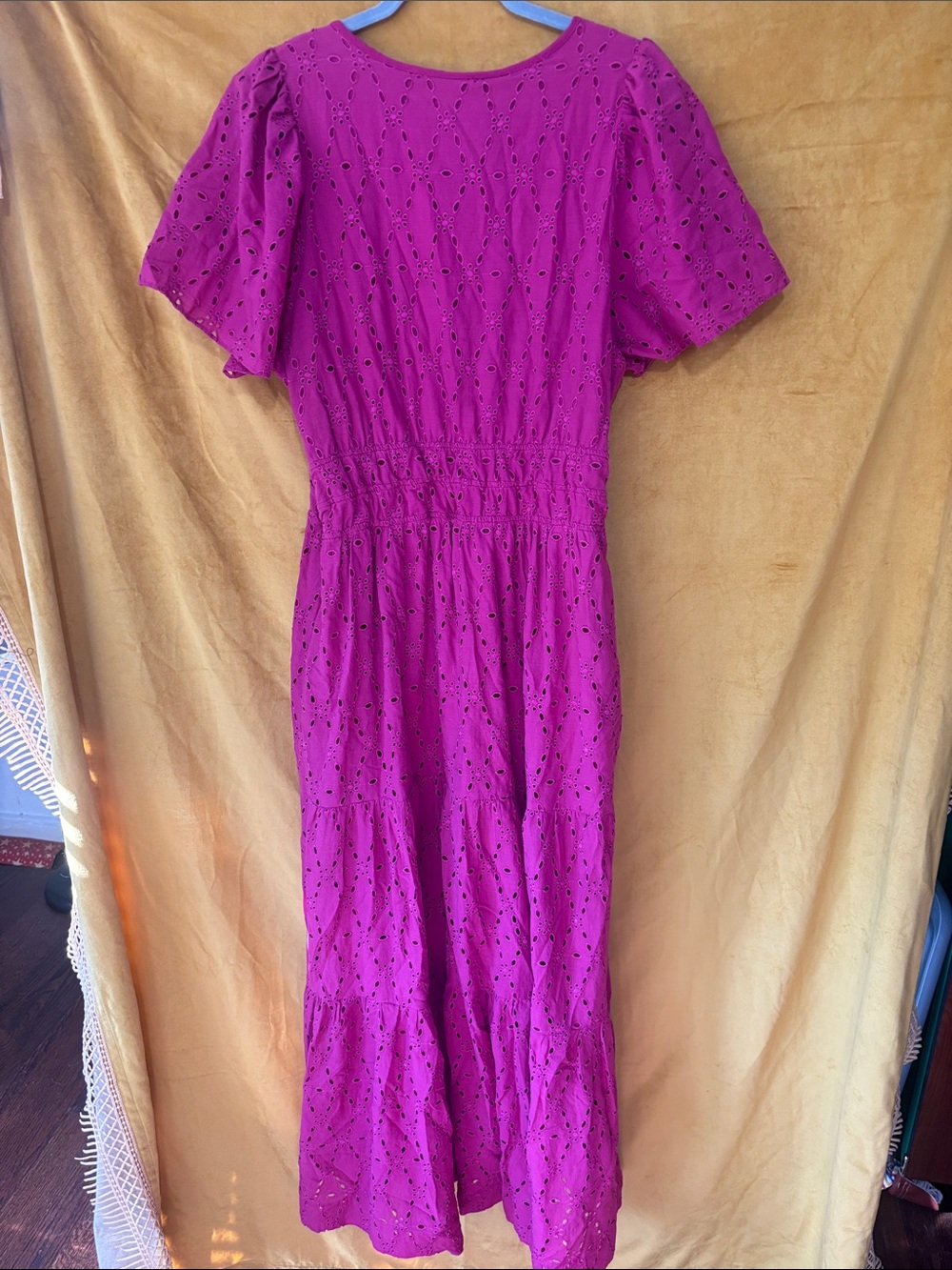 Anthropologie Somerset Bright Magenta Eyelet Maxi Dress EUC XL - Picture 6 of 6